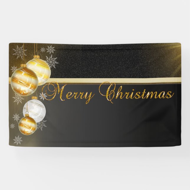 Banderoles Joyeux Noël, Boules de Noël, Noir (Horizontal)