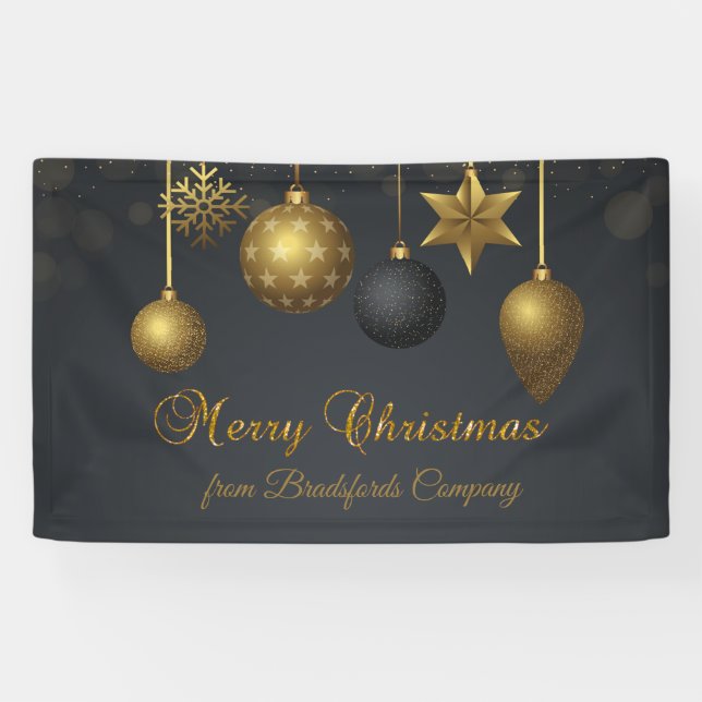 Banderoles Joyeux Noël, Boules d'or foncé (Horizontal)