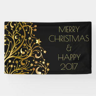 Banderoles Joyeux Noël Joyeux 2017 Arbre étoiles Or noir