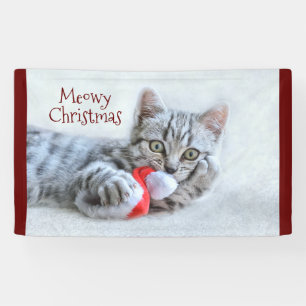 Banderoles Joyeux Noël Meowy Chat Gris Tabby Mignon