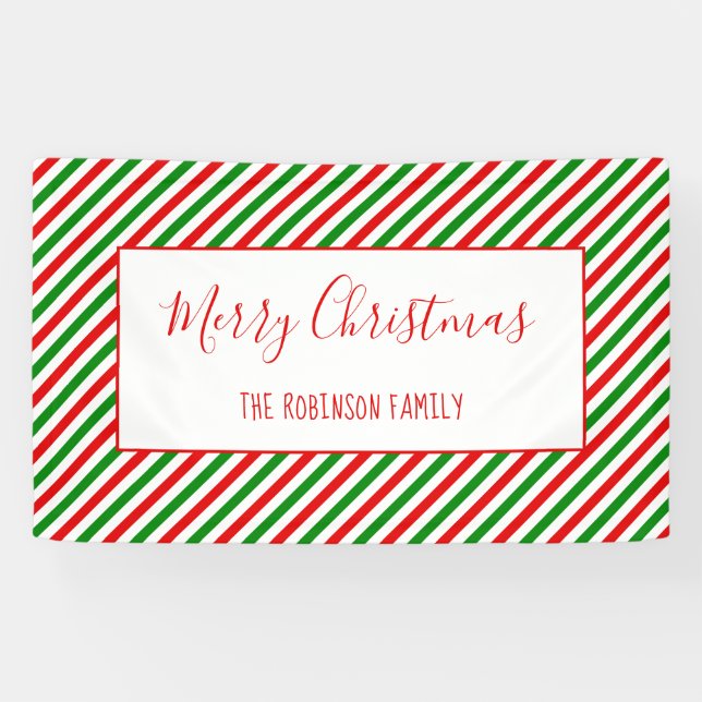 Banderoles Joyeux Noël Rouge Vert personnalisé Nom de famille (Horizontal)