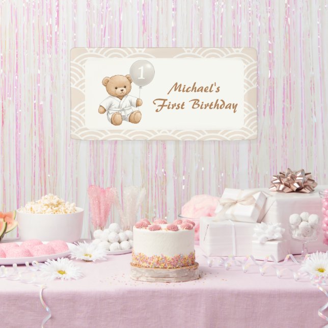 Banderoles Judo Bear Turns One" – 1st Birthday 【Black-belt】 (Fête)