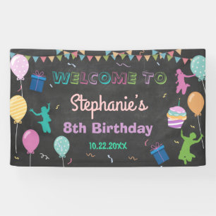 Banderoles Jump Birthday Chalkboard Kid Trampoline fond
