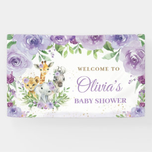 Banderoles Jungle Animaux Safari Purple Floral fond