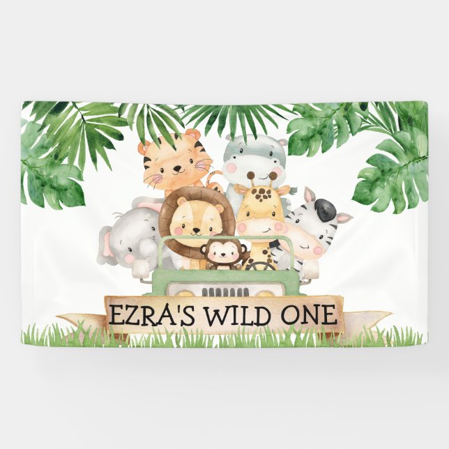 Banderoles Jungle Safari Wild un anniversaire (Horizontal)