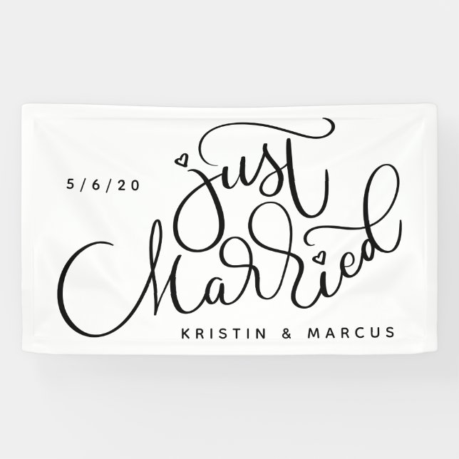 Banderoles Juste marié | Ajouter votre nom et votre date (Horizontal)