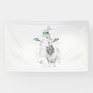 Banderoles Keeshond Noël Snowman Peinture Chien Art