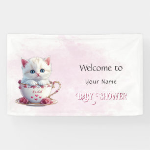 Banderoles Kitten en Baby shower de fleurs roses de coupe