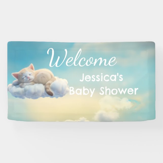 Banderoles Kitten Sur Un Baby shower Nuageux (Horizontal)