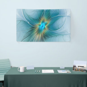 Banderoles La petite Beauté Moderne Bleu Or Fractal Flower