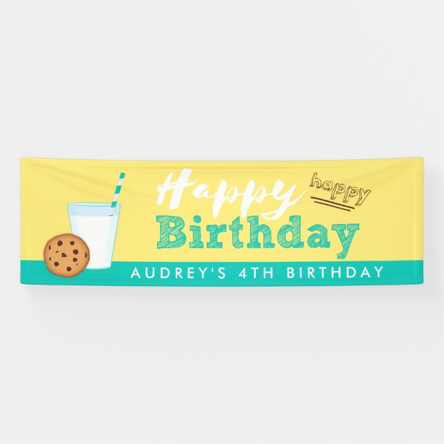 Banderoles Lait et biscuits Joyeux anniversaire (Horizontal)