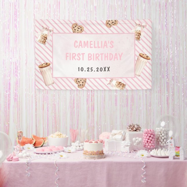 Banderoles Lait et biscuits Pink Fête du premier anniversaire (Fête)