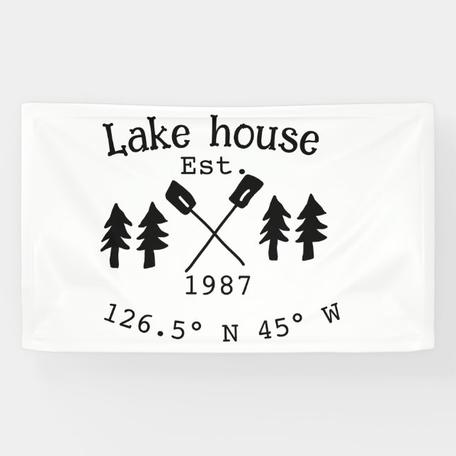 Banderoles Lake house et. Date année coordonnées personnalisé (Horizontal)