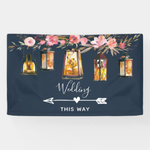 Banderoles Lanterne Rustique bleu corail Mariage direction