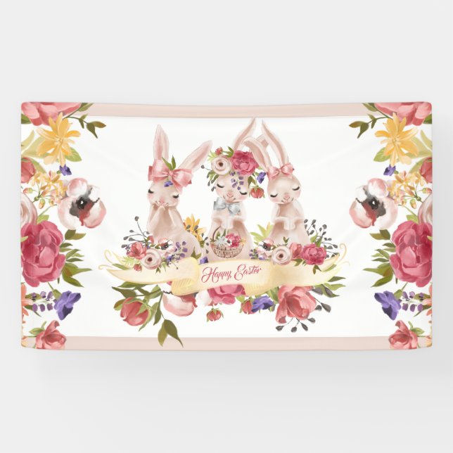 Banderoles Lapin de Pâques heureux d'aquarelle (Horizontal)