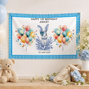 Banderoles Lapin Floral Bleu pour le 1er Anniversaire des Enf
