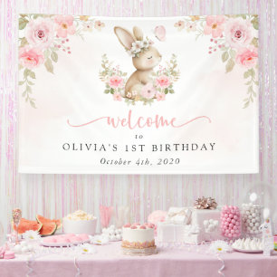 Banderoles Lapin, Papillon, Fleurs, Bienvenue pour le premier
