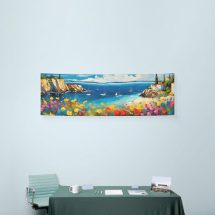 Banderoles Large Bord de mer Yachts et fleurs méditerranéens