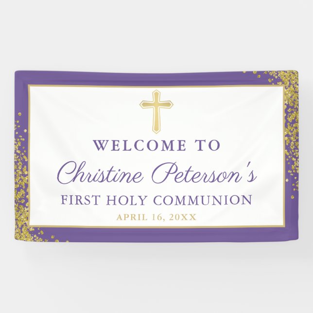 Banderoles Lavande Purple Gold Première Sainte Communion Bann (Horizontal)