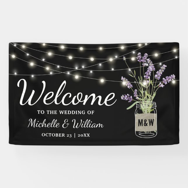 Banderoles Lavande Rustique Mason Jar Mariage (Horizontal)