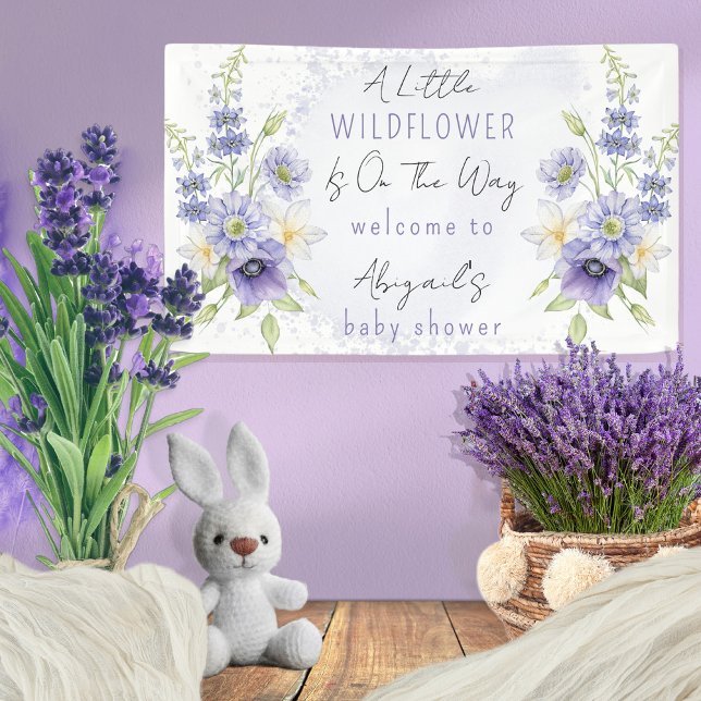 Banderoles Lavender Boho Un Petit Baby shower Fleur sauvage (A Little Wildflower Is On The Way Lavender Floral Baby Shower Banner)