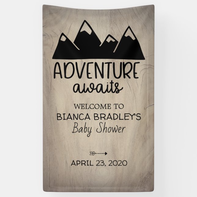 Banderoles L'aventure attend le bois rustique du baby shower (Vertical)