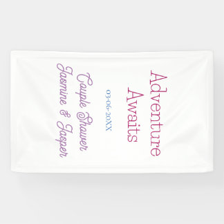 Banderoles l'aventure attend nom date couple douche rose bleu