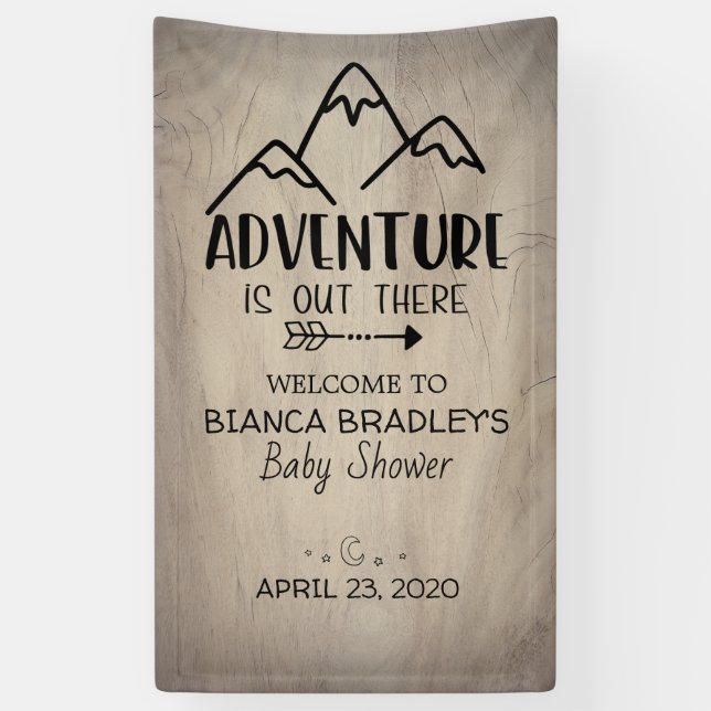 Banderoles L'aventure est là bois rustique du baby shower | (Vertical)