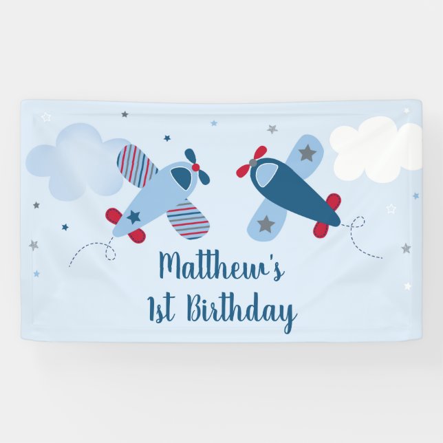 Banderoles L'avion étoile Clouds Boy Anniversaire (Horizontal)