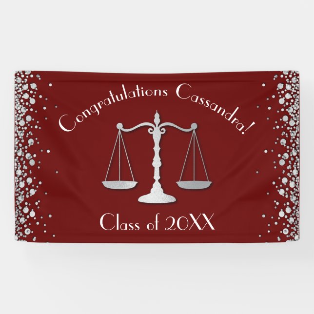 Banderoles Lawyer Law School Maroon Silver Graduation Party (Horizontal)