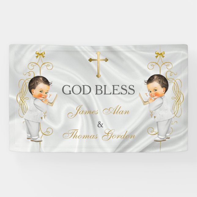 Banderoles Le bébé jumelle l'or de baptême de baptême (Horizontal)