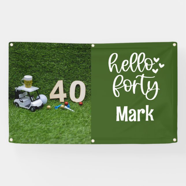 Banderoles Le chariot de golf est sur l'herbe verte 40e anniv (Horizontal)