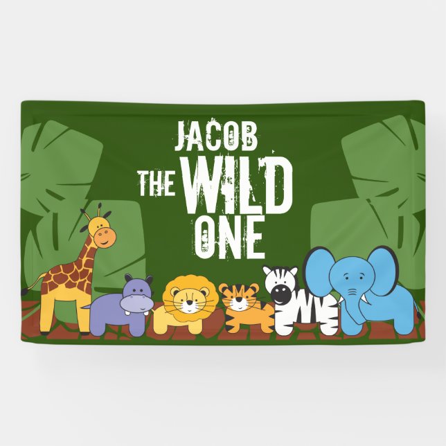 Banderoles Le Safari d'anniversaire vert foncé et sauvage (Horizontal)