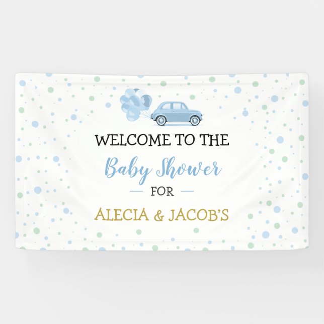 Banderoles Lecteur Bleu Voiture Ballons Baby shower garçon ar (Horizontal)