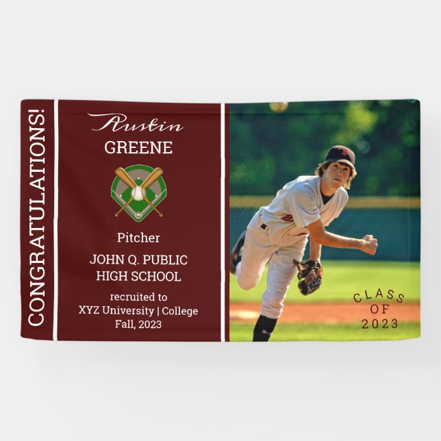Banderoles Lecteur de baseball Photo Maroon Graduation (Horizontal)