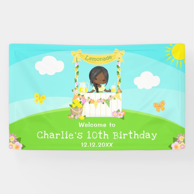 Banderoles Lemonade Dark Skin Girl Anniversaire Bienvenue (Horizontal)