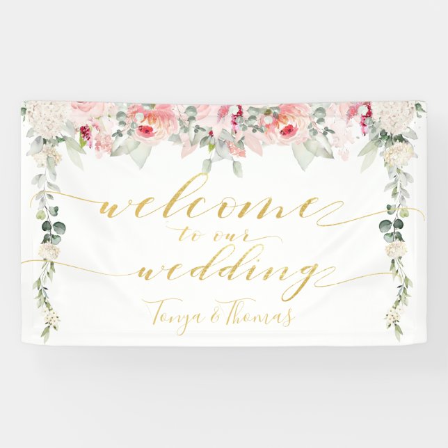 Banderoles Les Blooms Blush Fancy Gold Calliment Bienvenue (Horizontal)