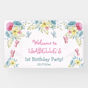 Banderoles Les papillons Aquarelle rose Flores Anniversaire