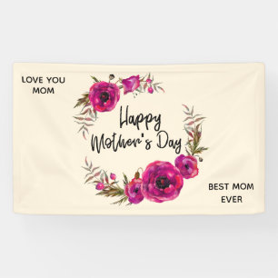 Banderoles Les pavots rose Fuchsia Meilleure Maman Jamais - F