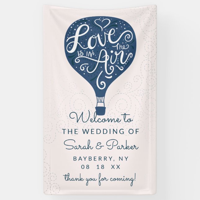 Banderoles Lettre main Marine Hot Air Balloon Mariage Bienven (Vertical)