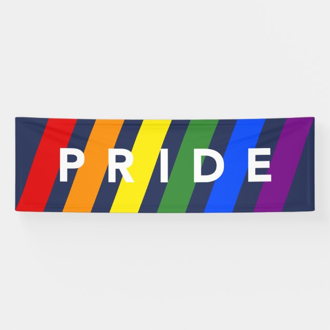 Banderoles LGBTQ FIDE Diagonal Rainbow Stripes sur Navy Blue (Horizontal)