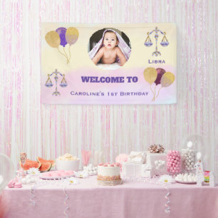 Banderoles Libra Aquarelle 1er Anniversaire Ballons & 1 Pho