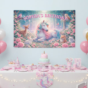 Banderoles Licorne Anniversaire Roses Magique Pastel