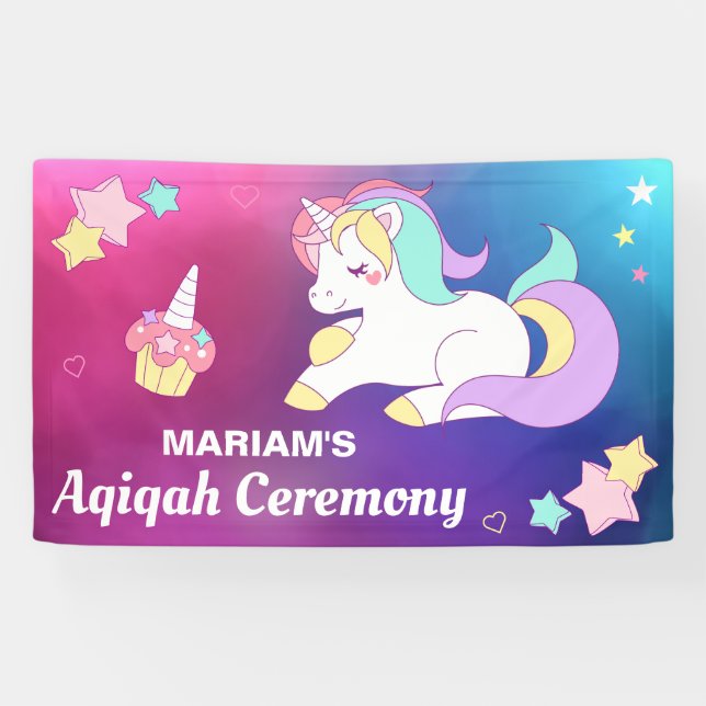 Banderoles Licorne magique mignonne Aqiqah (Horizontal)