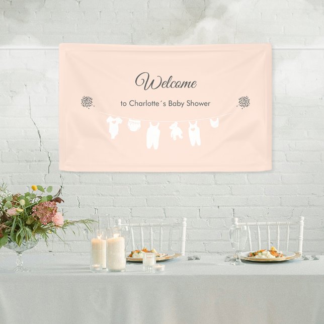 Banderoles Light Peach Minimalist Baby Girl Douche Bienvenue (Light Peach Minimalist Baby Girl Shower Welcome Banner ©Susanne Sachers - Sunny Mind Design 🌞)