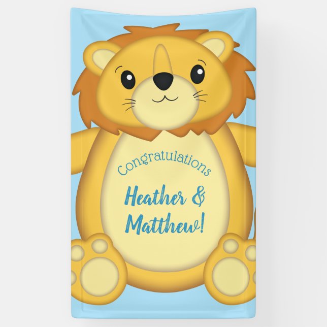 Banderoles Lion Baby shower bleu (Vertical)