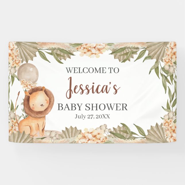 Banderoles Lion Boho pampas Grass baby shower Welcome banner (Horizontal)