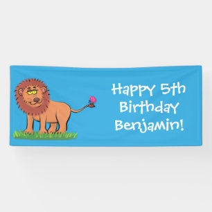 Banderoles Lion joyeux avec dessin animé de papillon