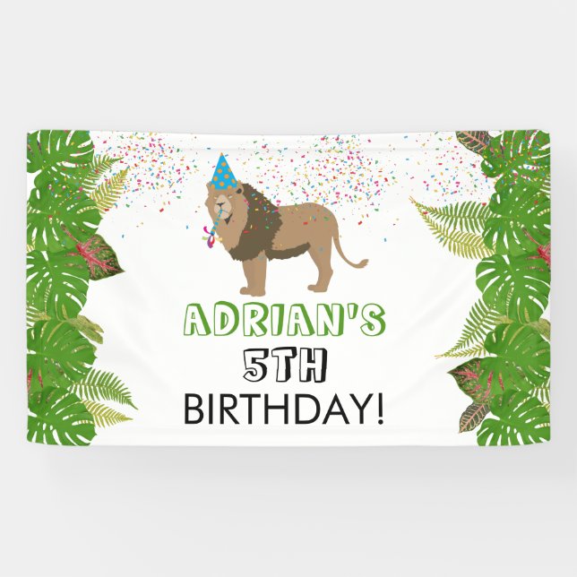Banderoles Lion Jungle Fête Animaux Fête Anniversaire Personn (Horizontal)