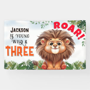 Banderoles Lion Safari Wild & Trois Anniversaires de enfants